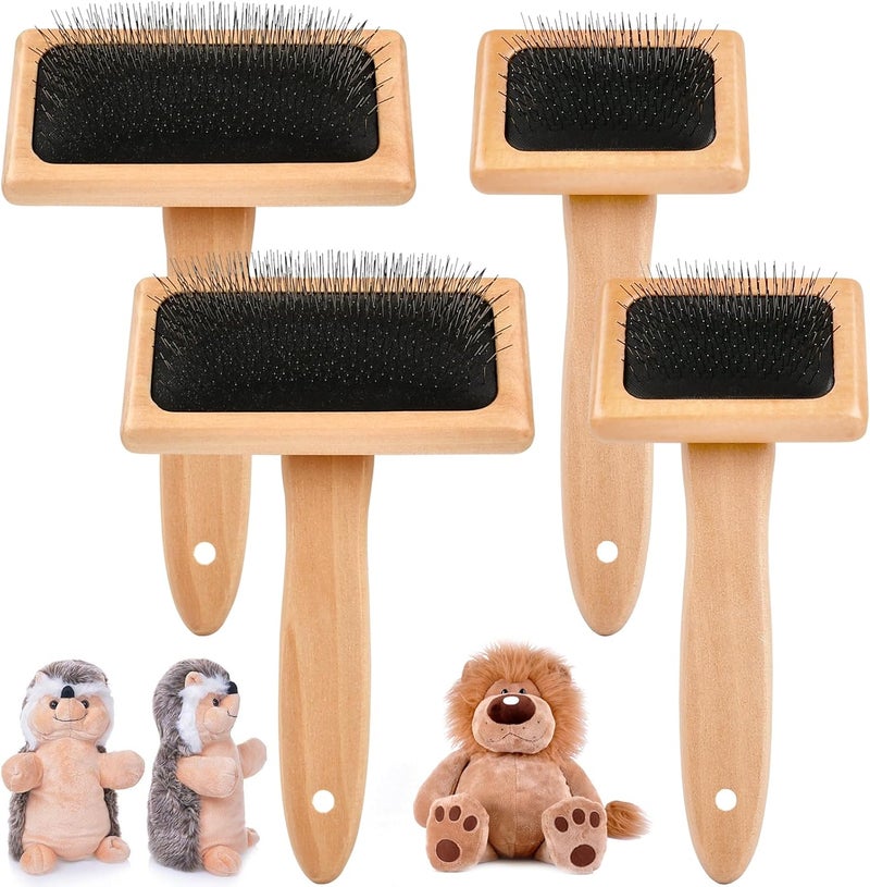 Lainballow 4 PCS Wool Carders, Wooden Hand Carders for Wool, Needle Felting Brush, Slicker Brush with Solid Wood Handle for Craft Felt Project, Dogs, Cat - Image 1